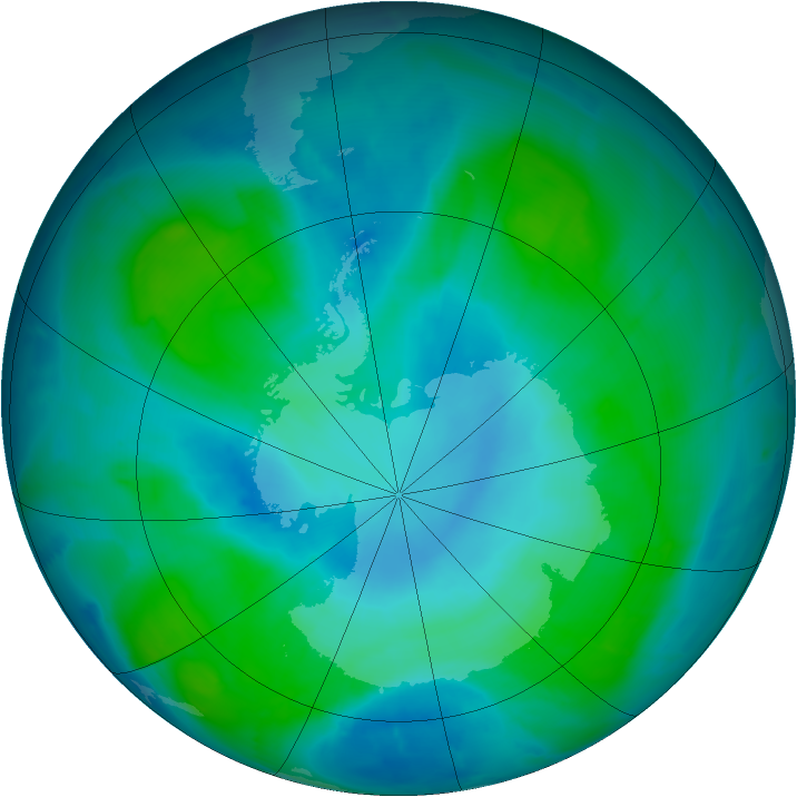 Antarctic ozone map for 04 February 2015